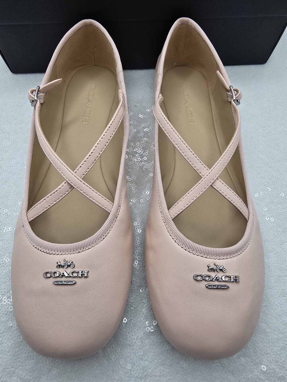 Coach Phoebe Criss-cross Strap Ballet Flats Soft Smooth Leather Candy Pink 10